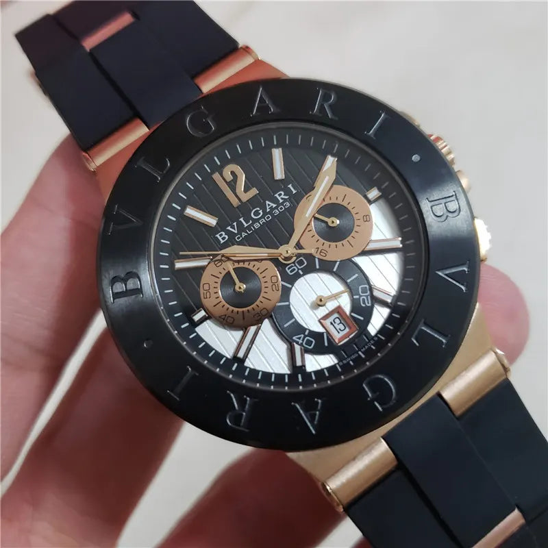 Bulgari Black Rubber Rose Gold Watch