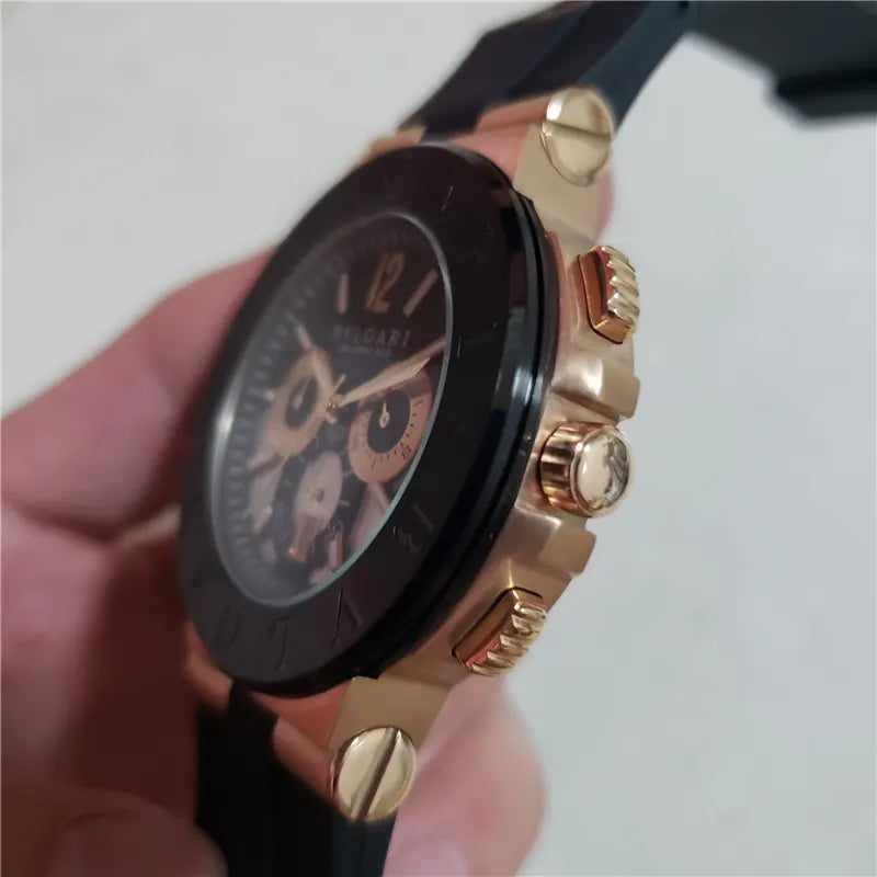 Bulgari Black Rubber Rose Gold Watch - Hình 2