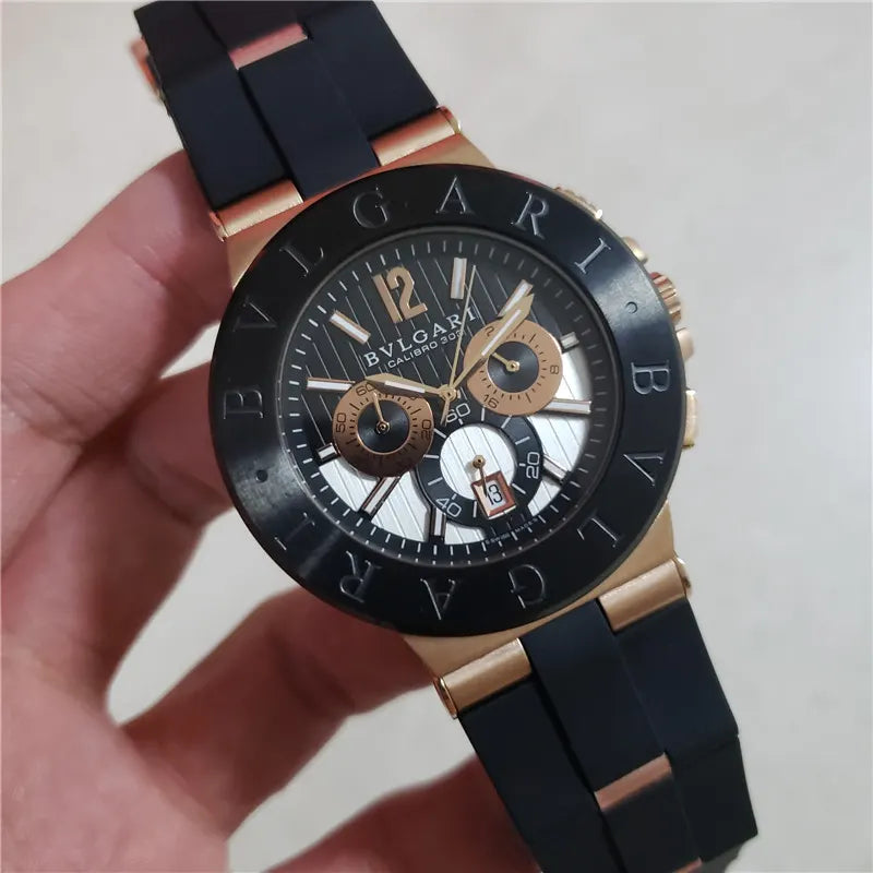 Bulgari Black Rubber Rose Gold Watch - Hình 4