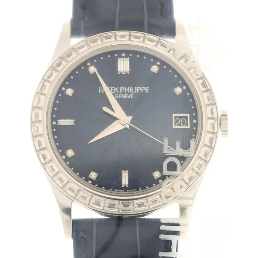 Patek Philippe Navy Dial Diamond Bezel – Leather Strap