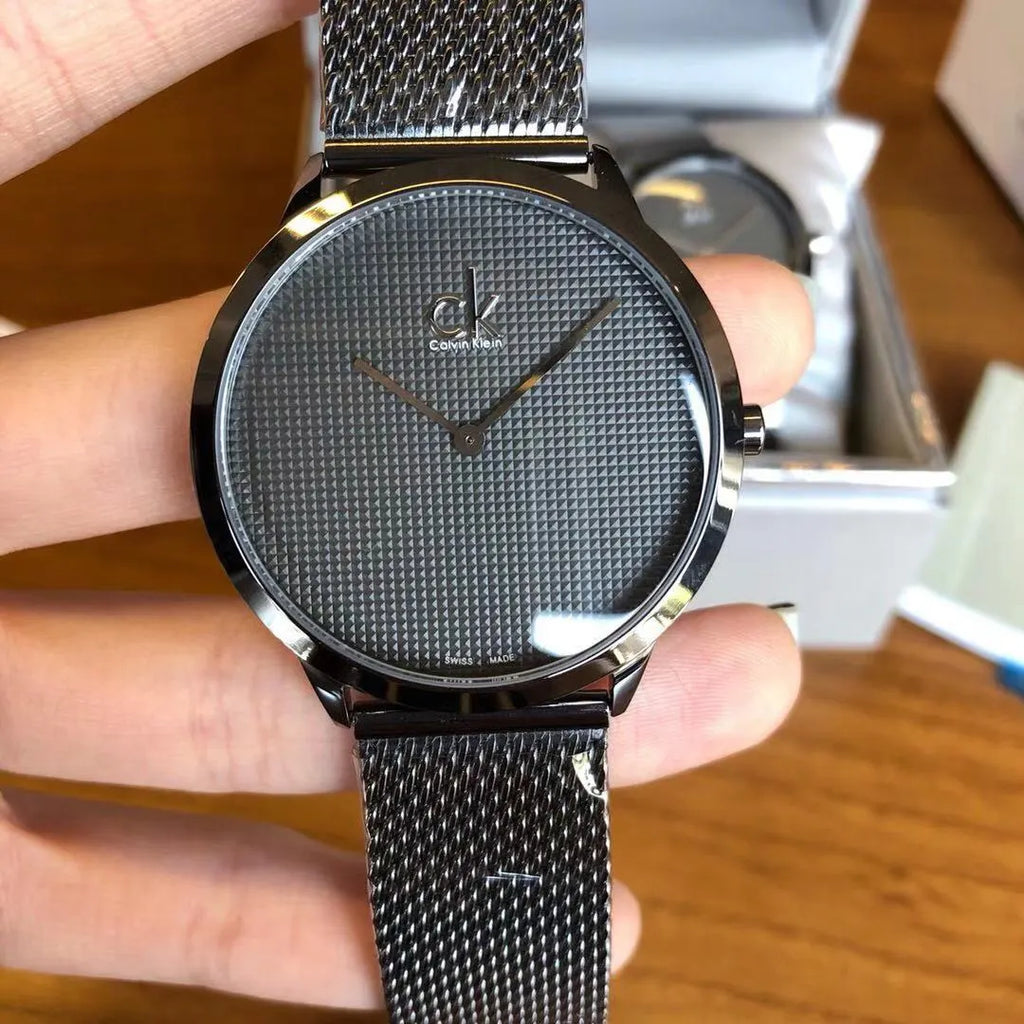 minimal Calvin Klein Black Mesh Watch