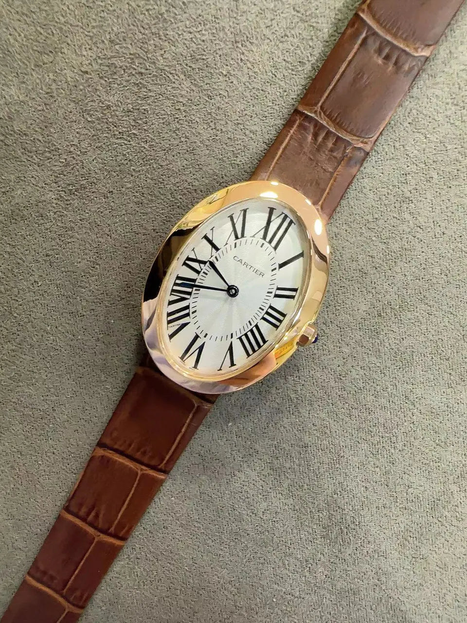 Cartier Gold Brown Leather Watch - Hình 3