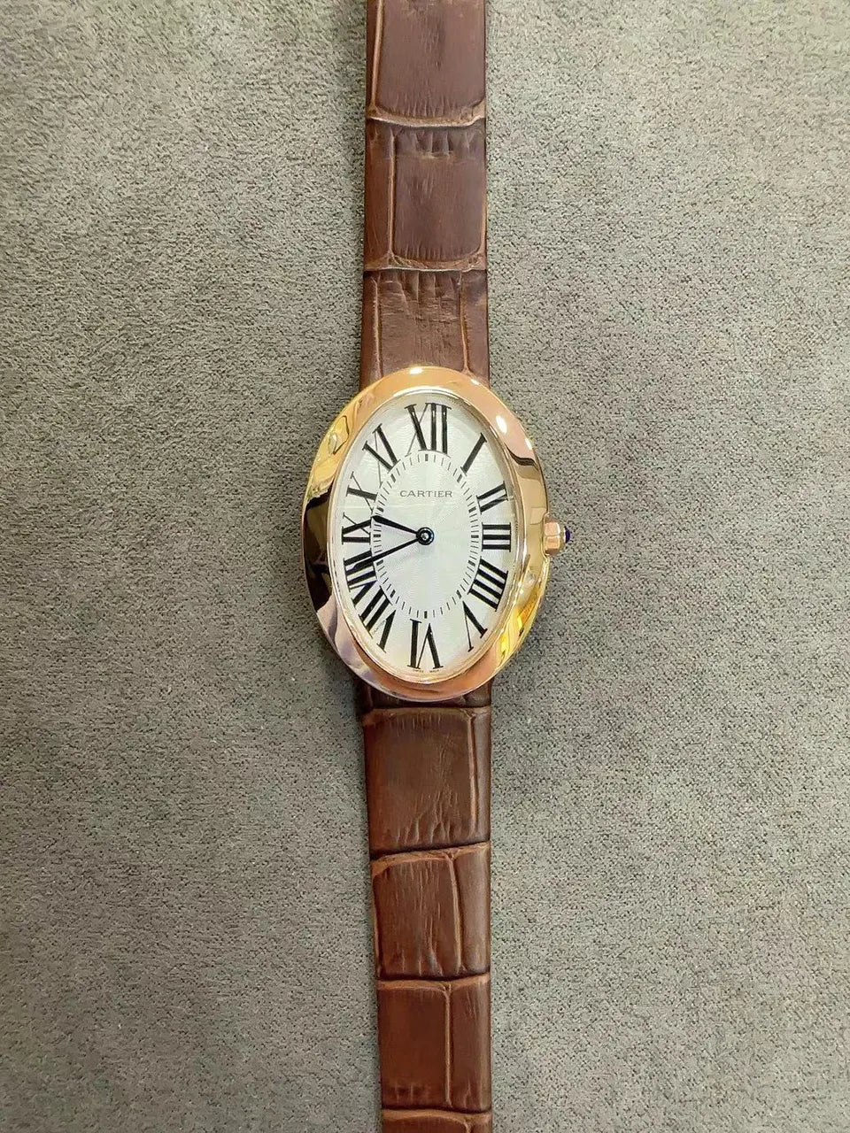 Cartier Gold Brown Leather Watch - Hình 2