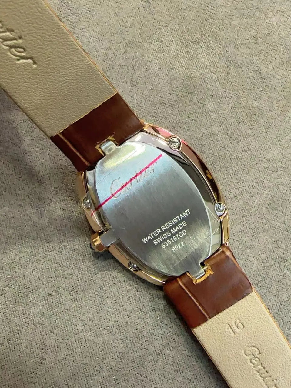 Cartier Gold Brown Leather Watch - Hình 7