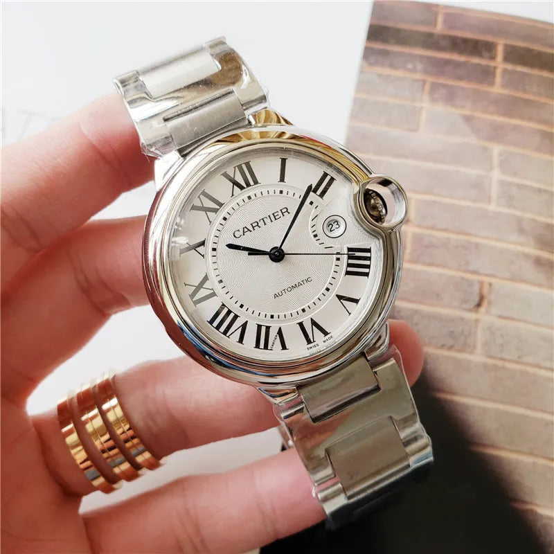 Cartier Ballon Bleu Silver Roman Dial Stainless Steel - Hình 6
