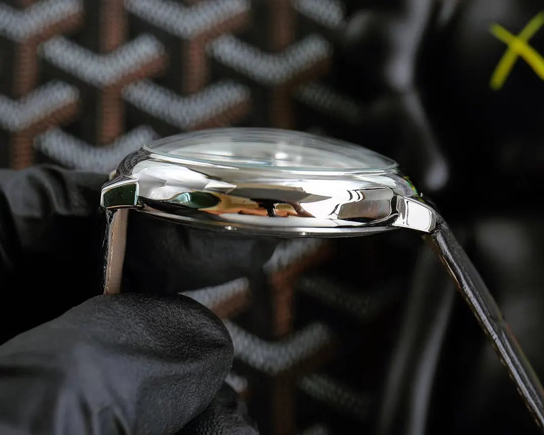 Cartier Ballon Bleu Silver Dial Black Leather Watch - Hình 4