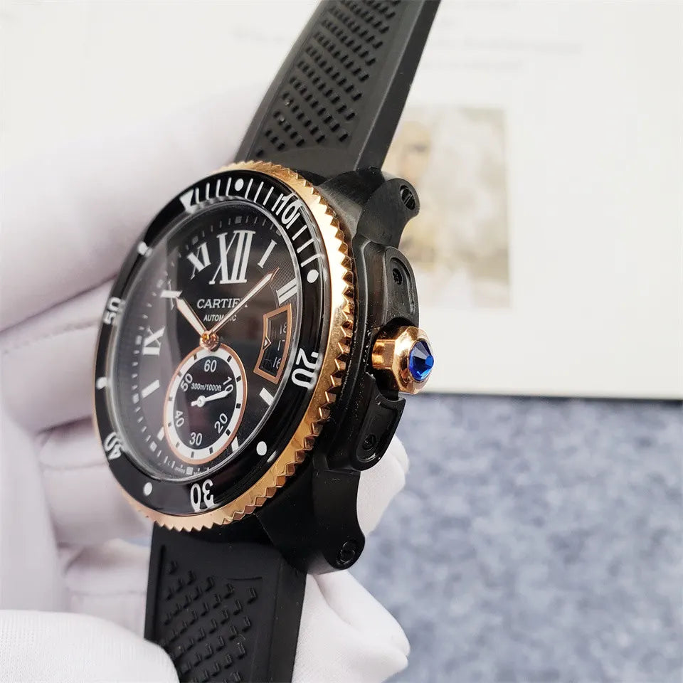 Cartier Gold Bezel Rubber Watch - Hình 6