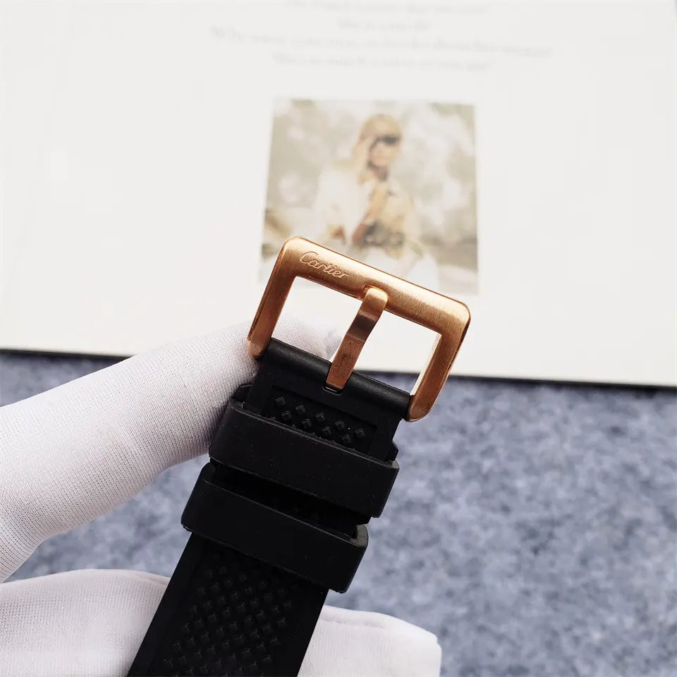 Cartier Gold Bezel Rubber Watch - Hình 4