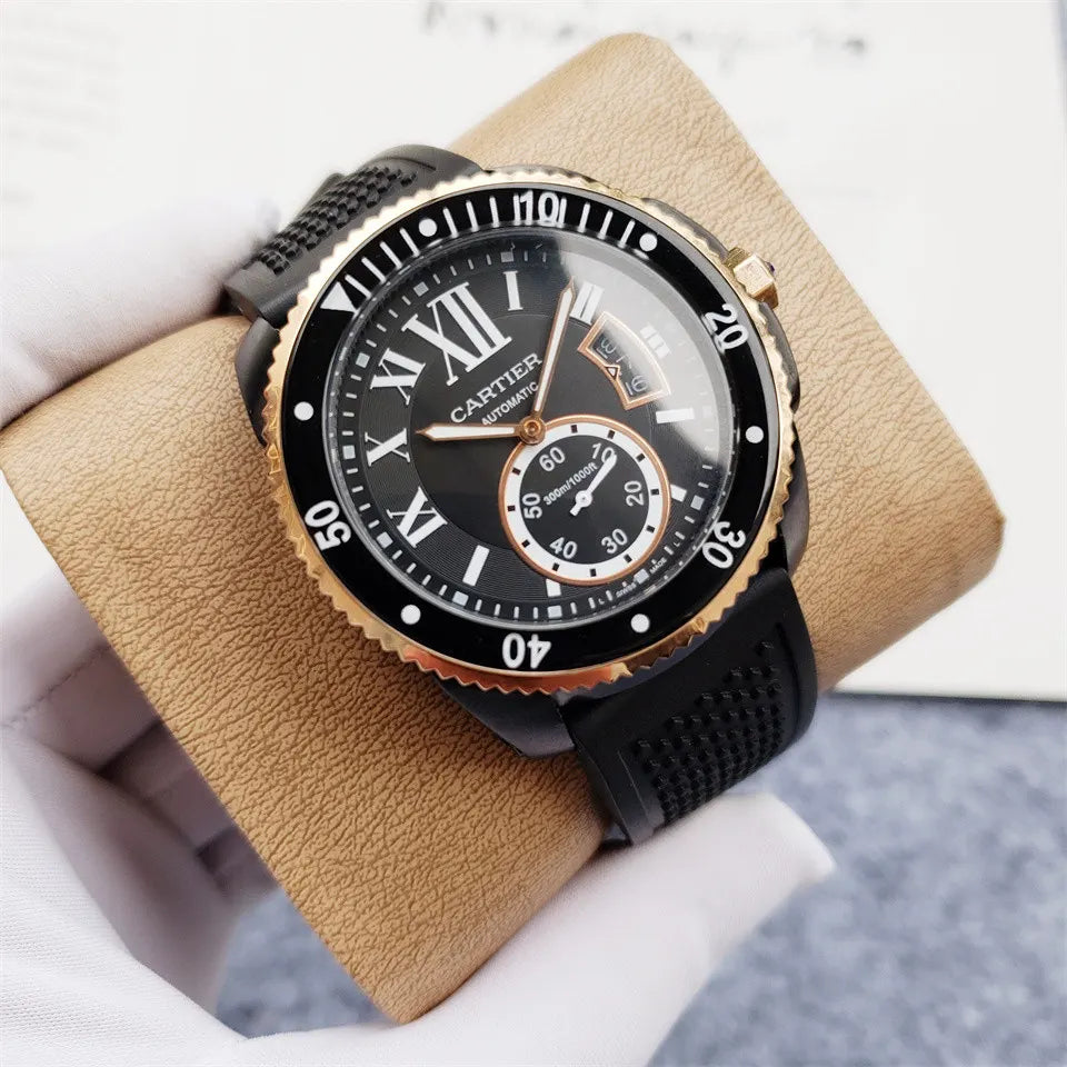 Cartier Gold Bezel Rubber Watch - Hình 3