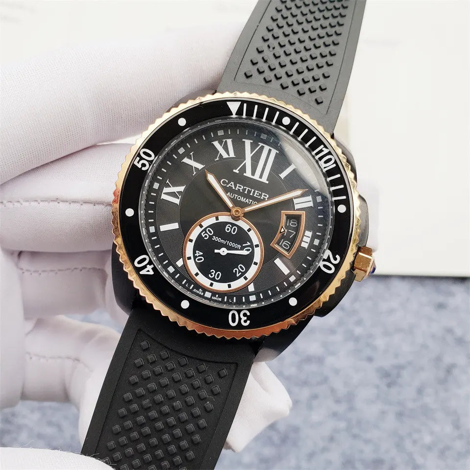 Cartier Gold Bezel Rubber Watch - Hình 7