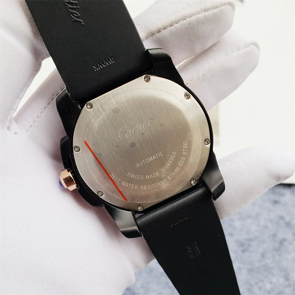 Cartier Gold Bezel Rubber Watch - Hình 5