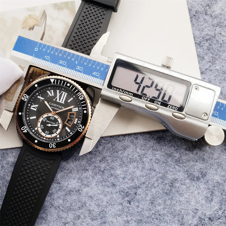 Cartier Gold Bezel Rubber Watch - Hình 2