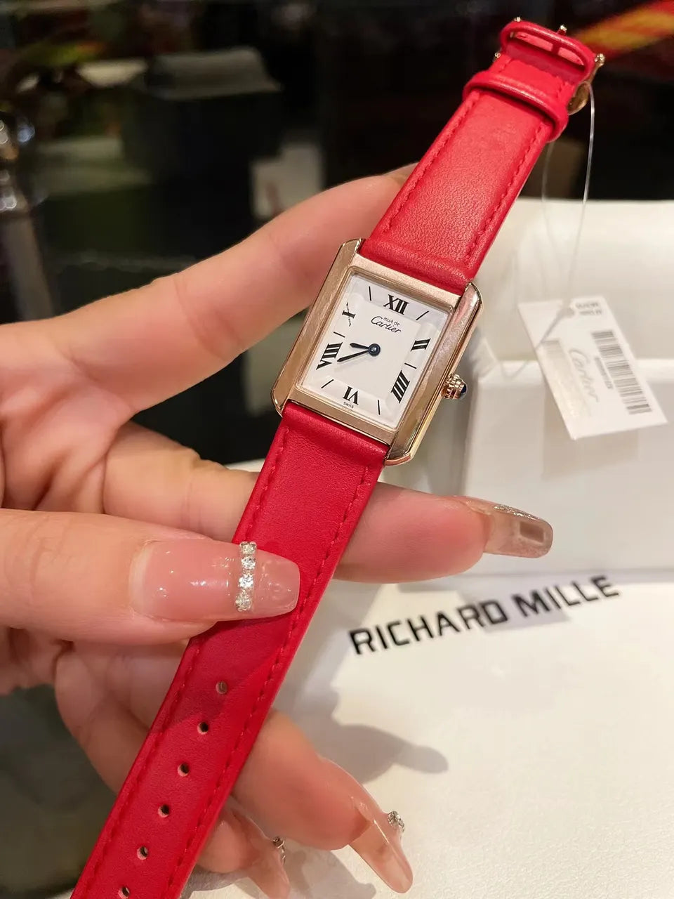 Cartier Tank Vermeil Red Leather - Hình 3