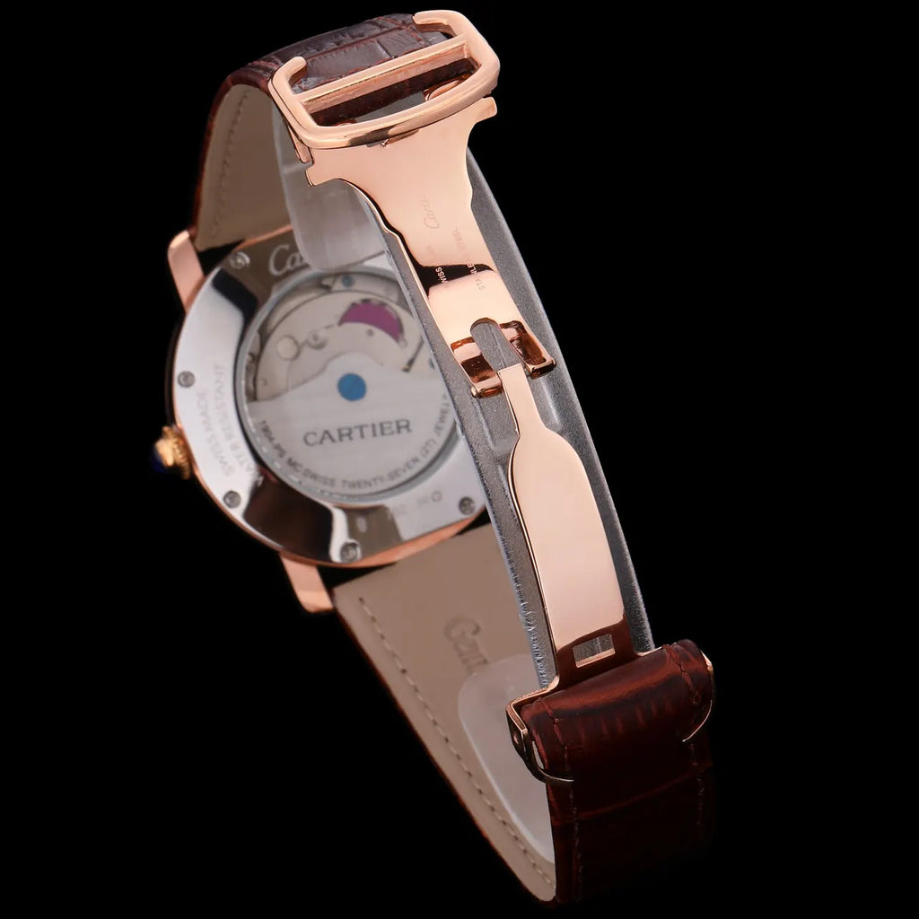 Cartier Ronde Solo Rose Gold Brown Leather Watch - Hình 4