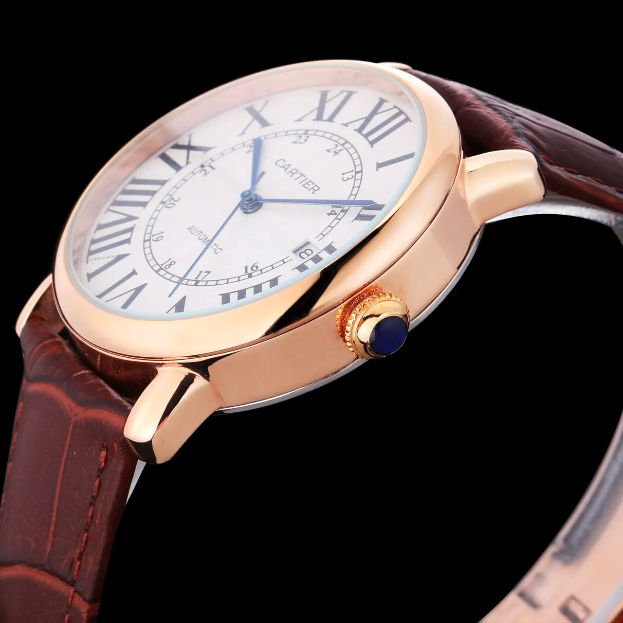 Cartier Ronde Solo Rose Gold Brown Leather Watch - Hình 2