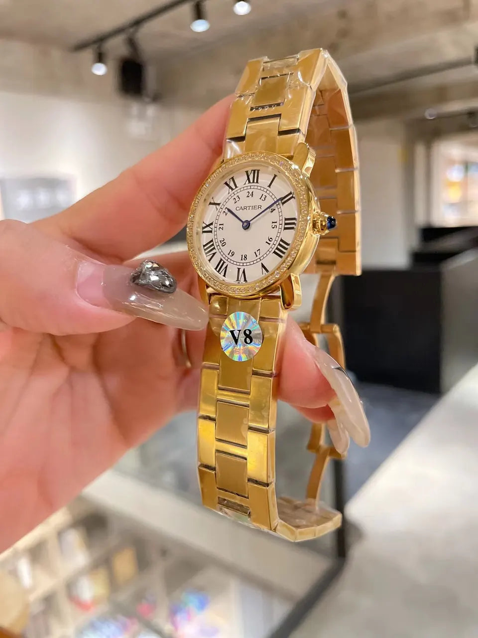 Cartier Gold Diamond Ladies Watch - Hình 4