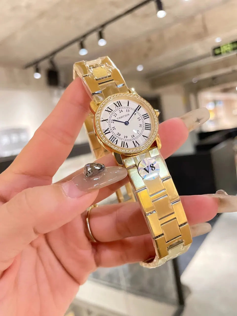 Cartier Gold Diamond Ladies Watch - Hình 6