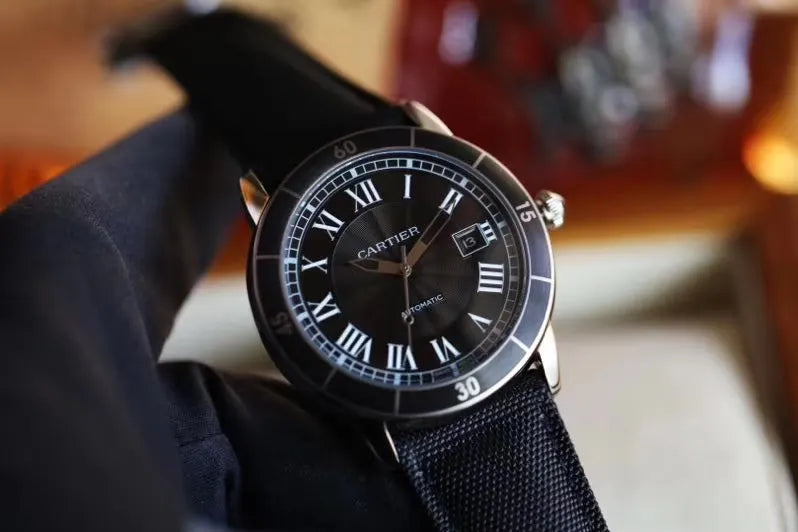 Cartier Black Dial Fabric Watch - Hình 7