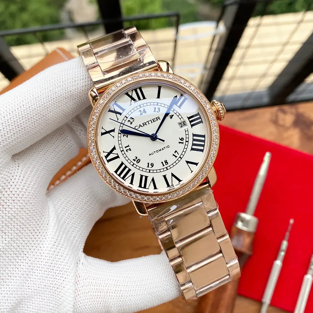 Cartier Rose Gold Diamond Watch - Hình 5