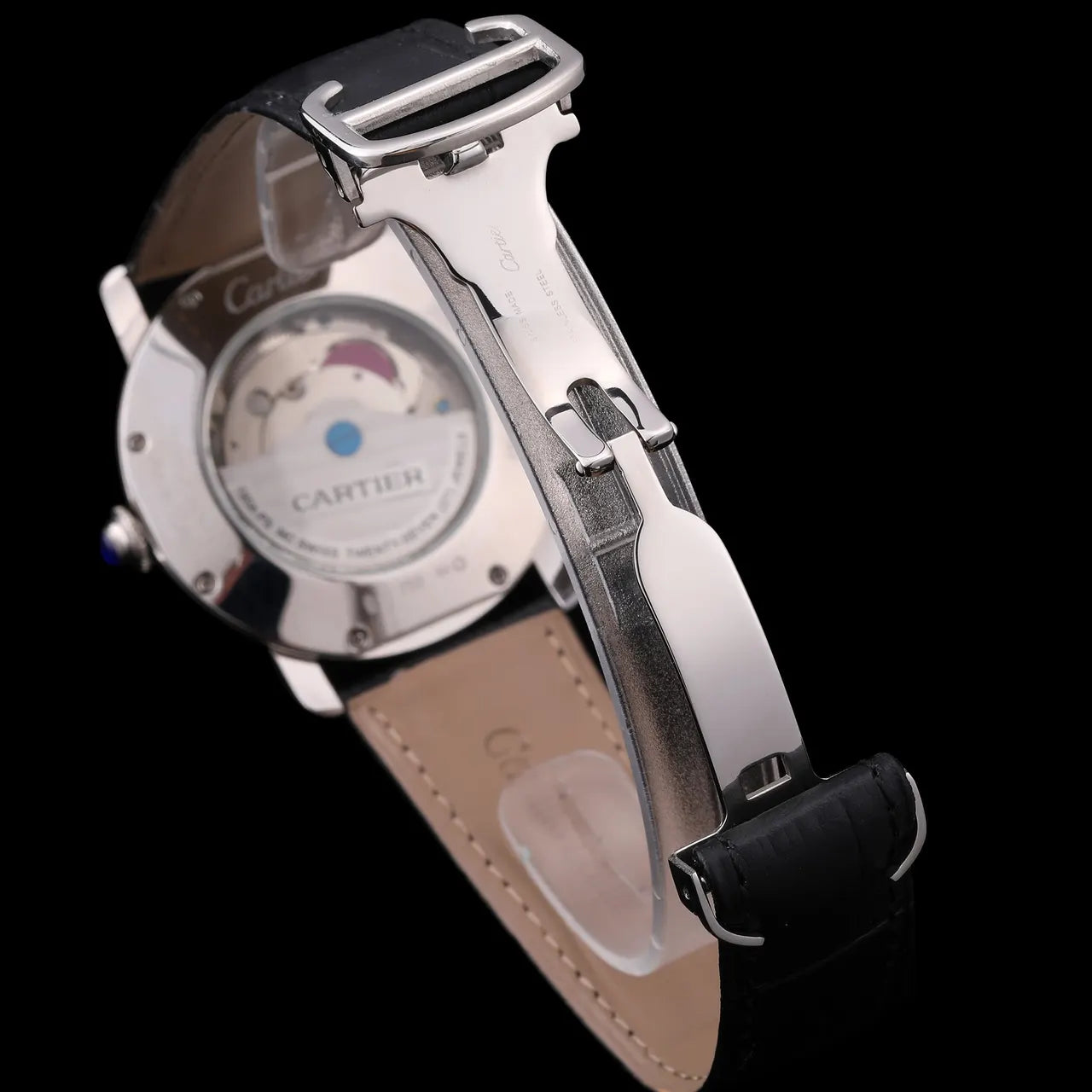 Cartier Silver Case Black Leather - Hình 3