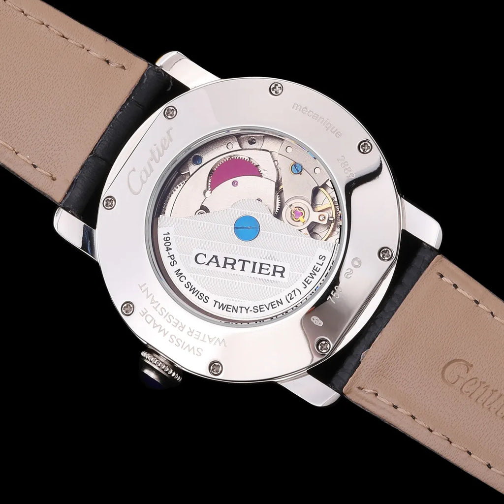 Cartier Silver Case Black Leather - Hình 2