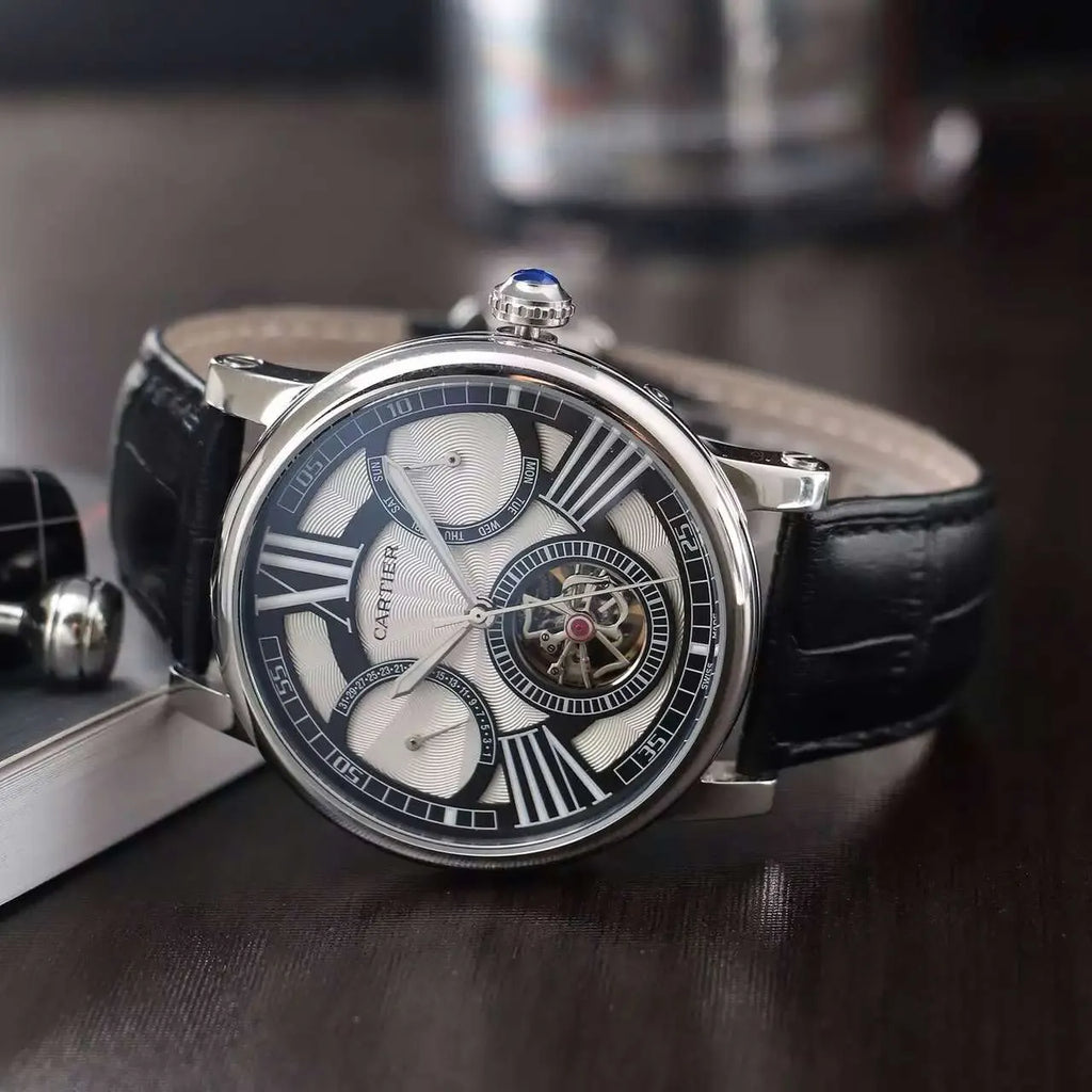 black Cartier Silver Dial Tourbillon - Hình 3