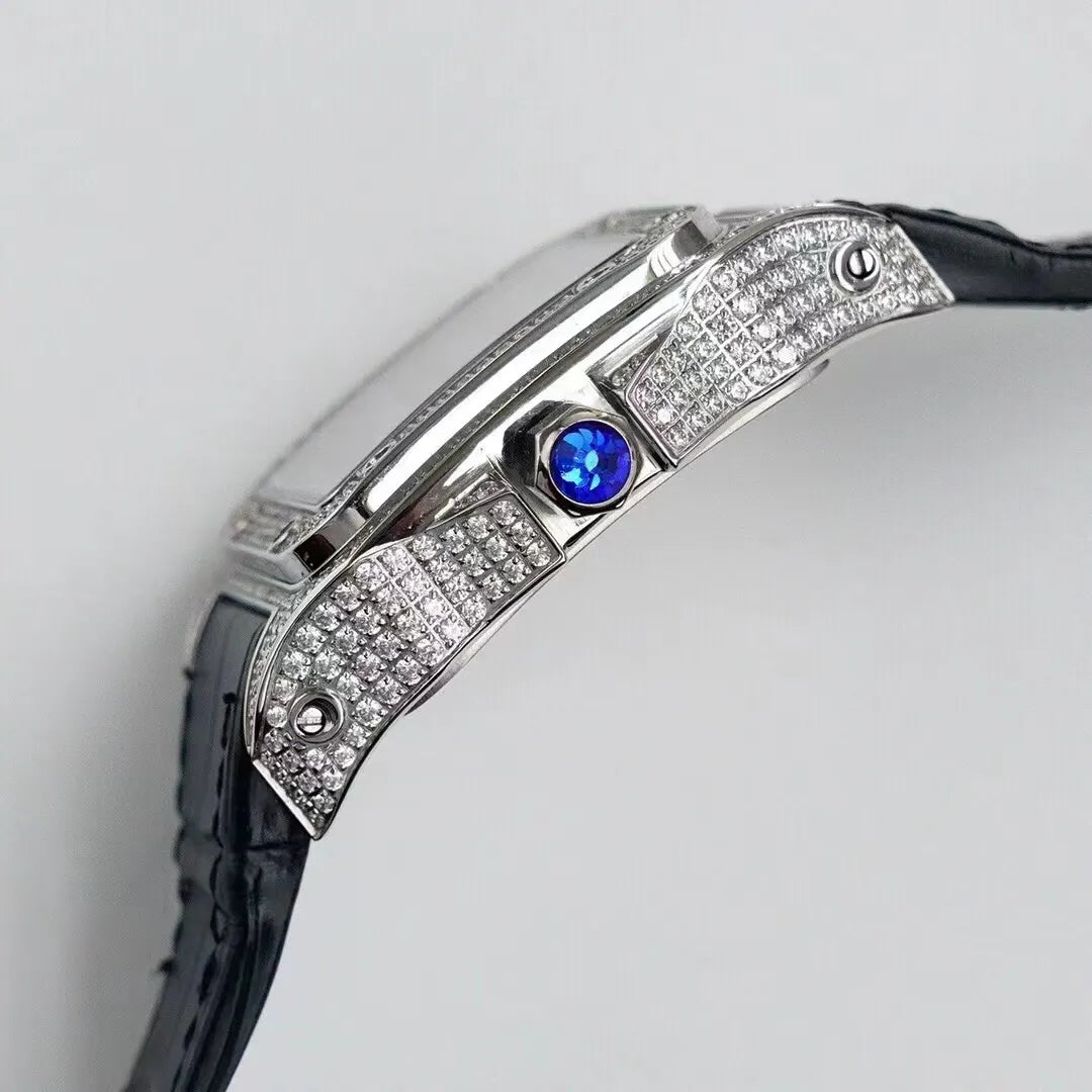 Cartier Diamond Bezel Leather Watch - Hình 6