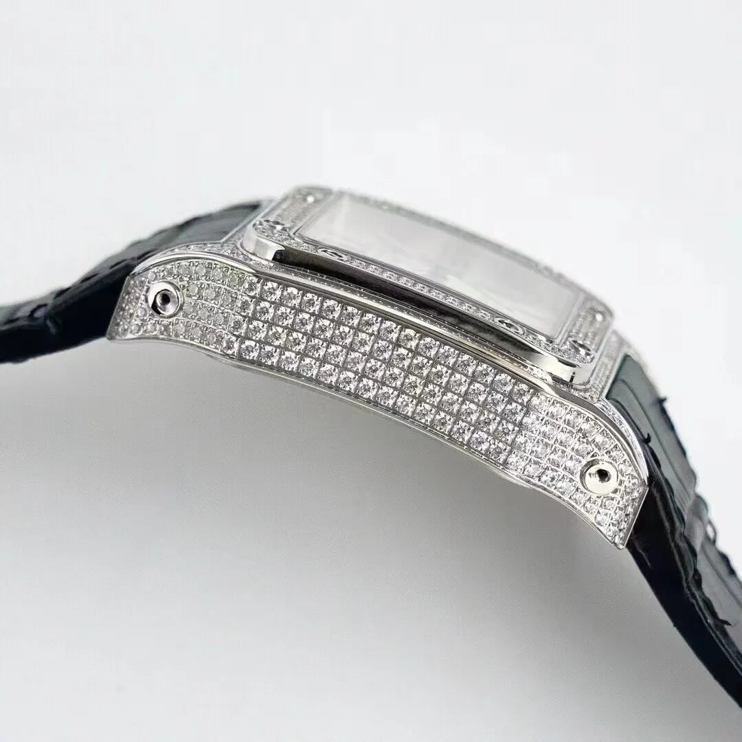 Cartier Diamond Bezel Leather Watch - Hình 4