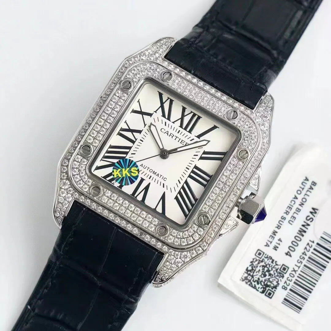 Cartier Diamond Bezel Leather Watch - Hình 3