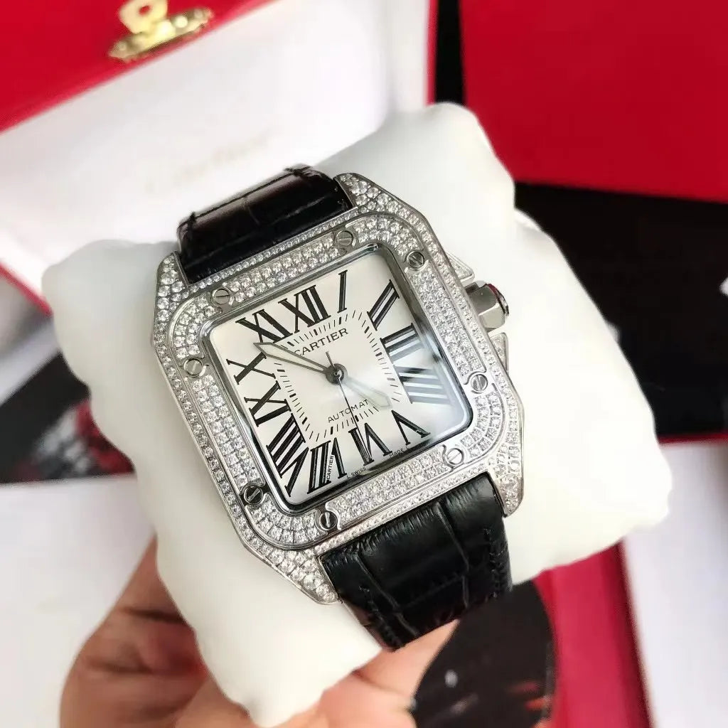 Cartier Diamond Bezel Leather Watch