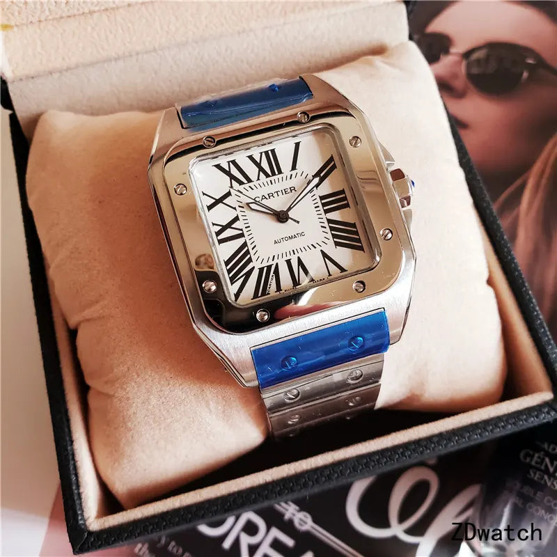 Cartier Santos Silver Blue - Hình 8