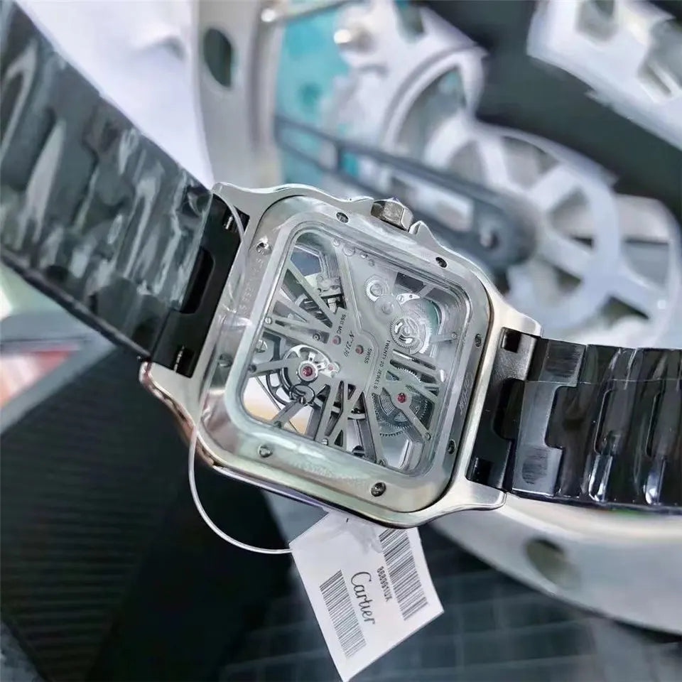 stainless Cartier Santos Black Skeleton - Hình 2