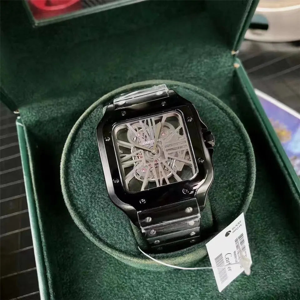 stainless Cartier Santos Black Skeleton