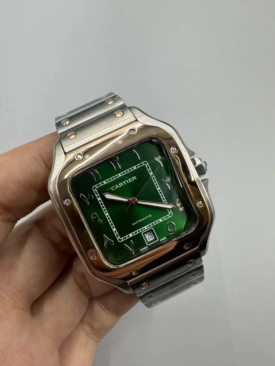 Cartier Santos Green Dial Steel - Hình 4