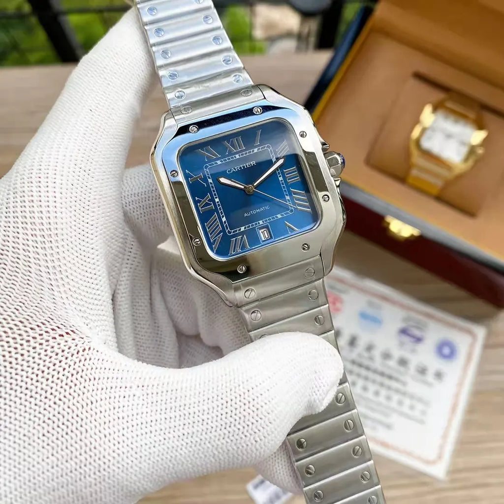 Cartier Santos Blue Dial Steel