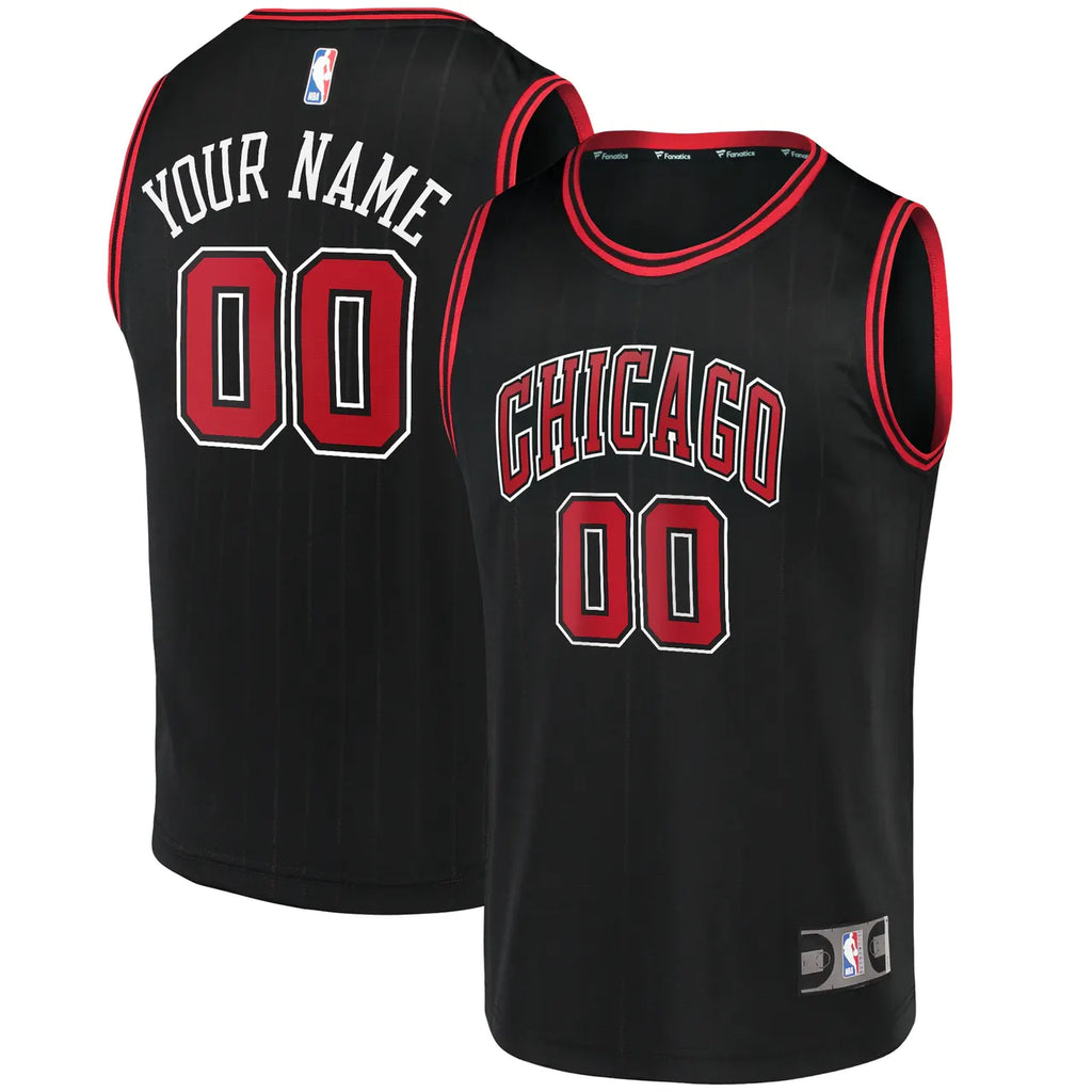Bulls Black Custom Jersey Red Trim