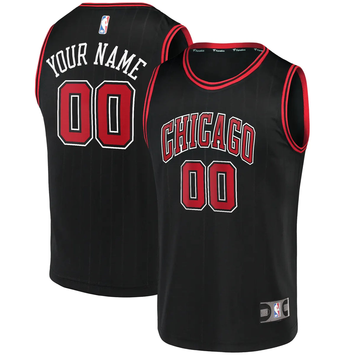 Bulls Black Custom Jersey Red Trim