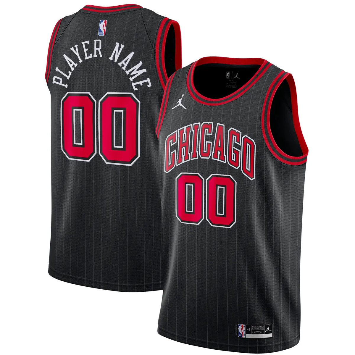 custom Jordan Bulls Black Pinstripe Jersey