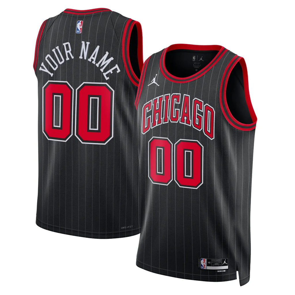 custom Jordan Bulls Black Pinstripe Jersey