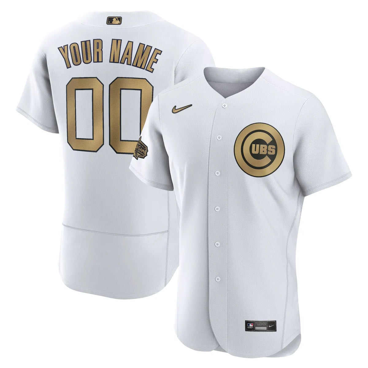 nike Cubs White Gold Custom Jersey