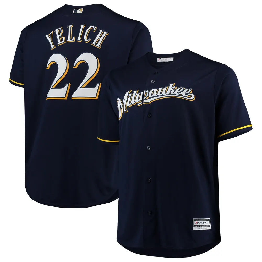 majestic Yelich Brewers Navy Jersey