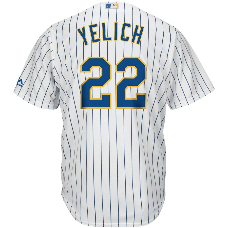 majestic Yelich Brewers Pinstripe Jersey - Hình 3