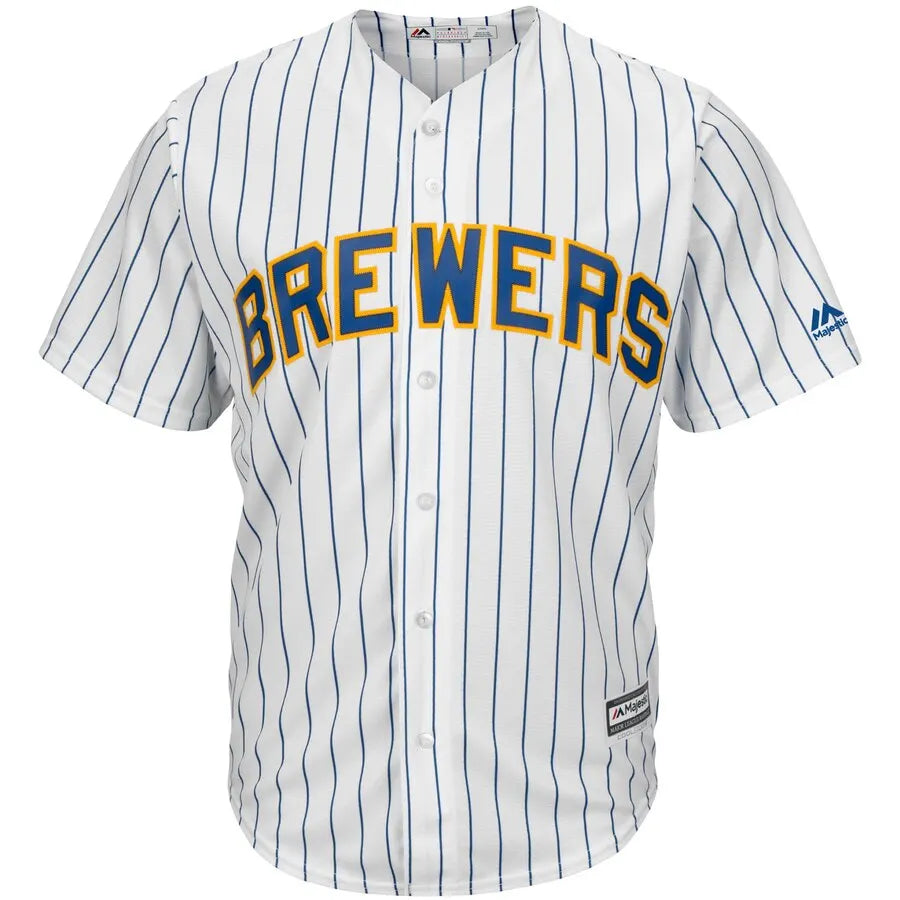 majestic Yelich Brewers Pinstripe Jersey - Hình 2