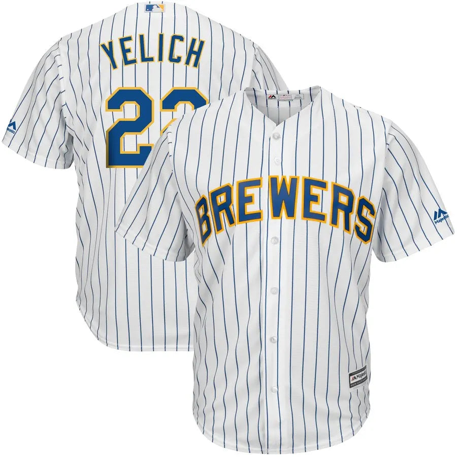 majestic Yelich Brewers Pinstripe Jersey