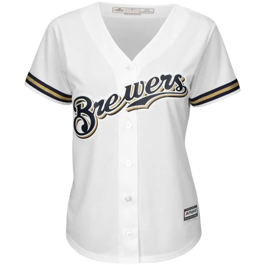 Yelich Brewers White Jersey - Hình 2