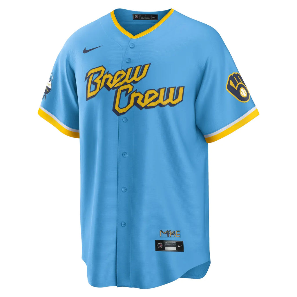 city Nike Yelich Brewers Light Blue Jersey - Hình 3