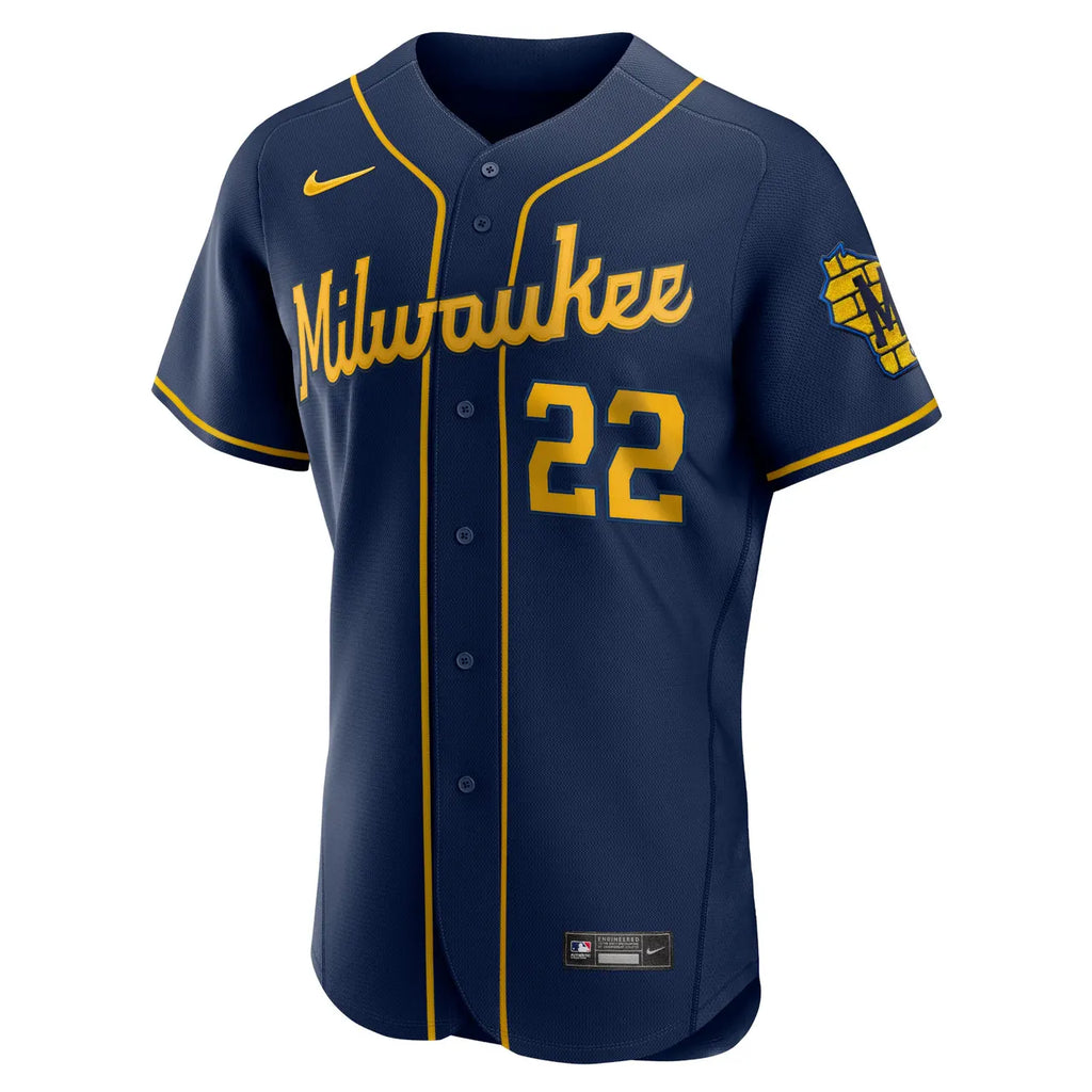 nike replica Yelich Brewers Navy Jersey