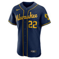 nike replica Yelich Brewers Navy Jersey