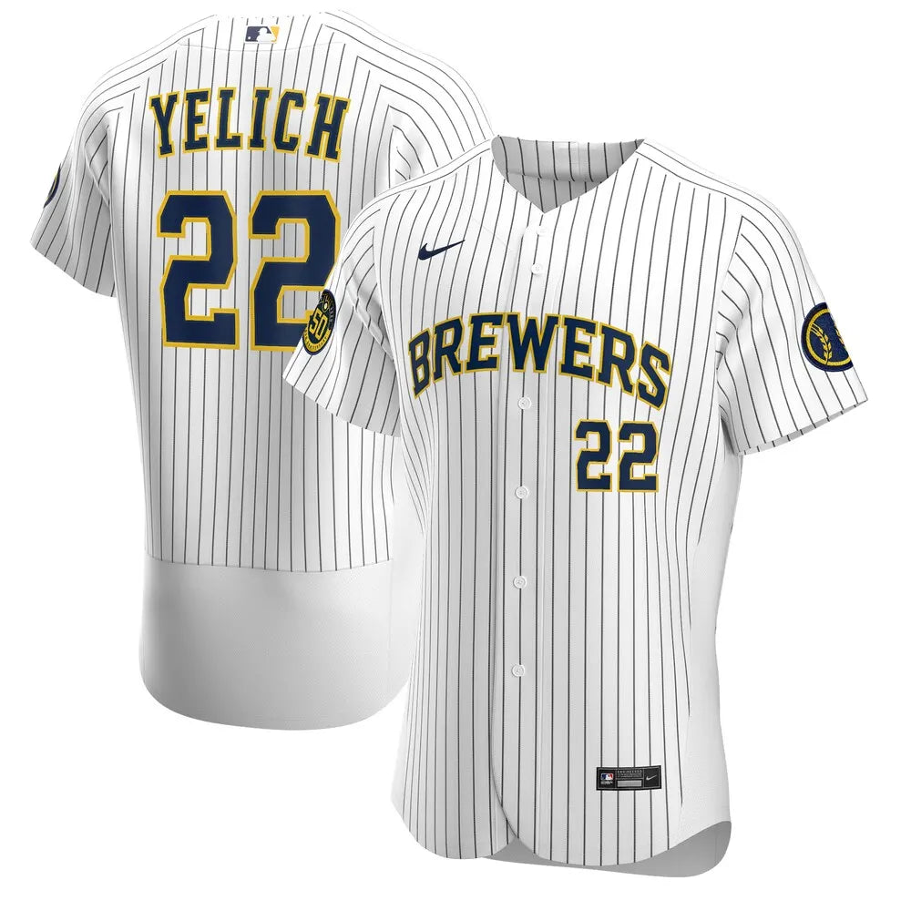 Yelich Brewers Pinstripe Jersey nike white