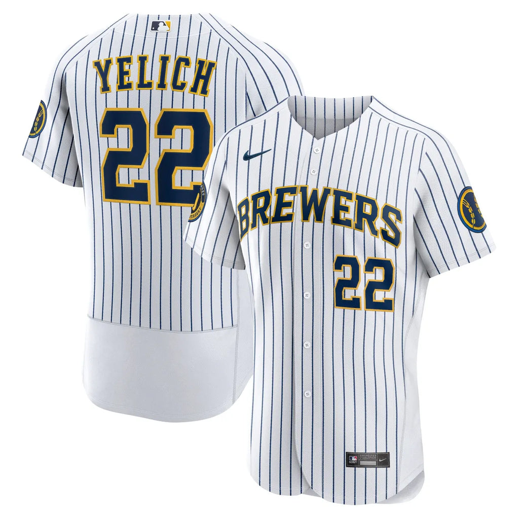 nike authentic Yelich Brewers Pinstripe Jersey - Hình 2